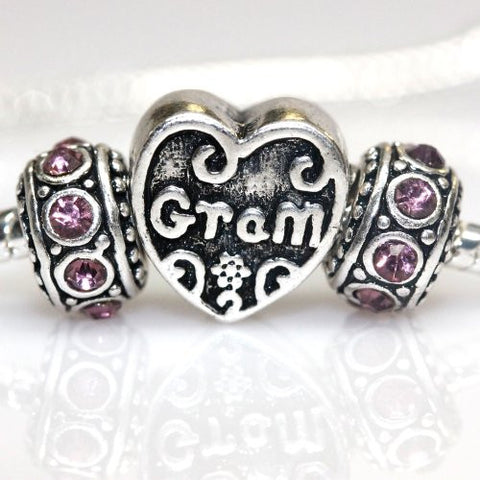 Set of Three (3) Gram Charm Beads for snake Chain charm Bracelet - Sexy Sparkles Fashion Jewelry - 1