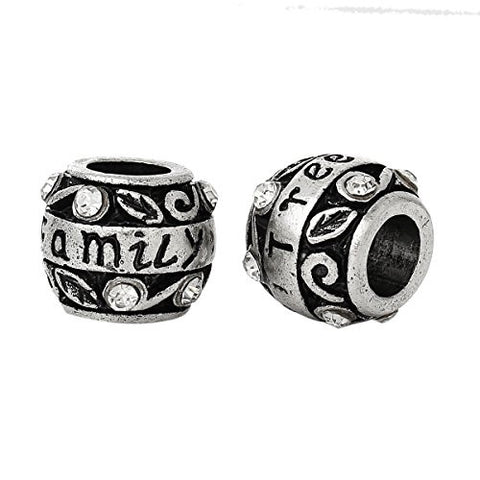 "Family" Carved Barrel Charm Bead w/Clear Crystals - Sexy Sparkles Fashion Jewelry - 3