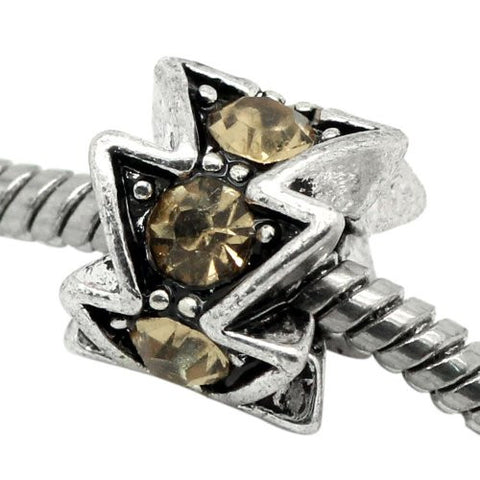 Yellow  Rhinestone Spacer Bead European Bead Compatible for Most European Snake Chain Charm Bracelet - Sexy Sparkles Fashion Jewelry - 2