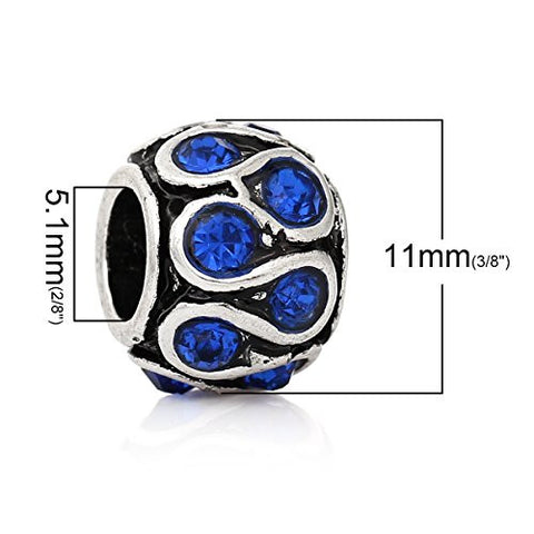 S Pattern Royal Blue Crystal Charm European Bead Compatible for Most European Snake Chain Bracelet - Sexy Sparkles Fashion Jewelry - 3