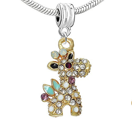 Giraffe with Multi  Crystals for Snake Chain Charm Bracelet