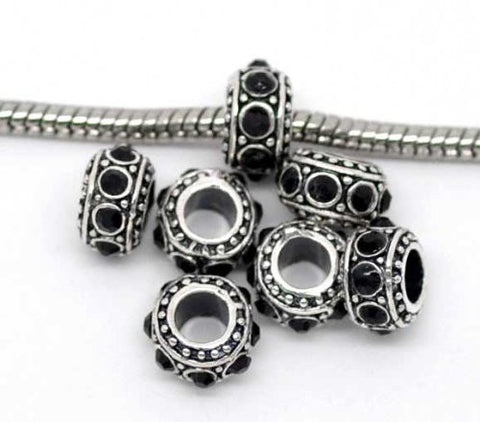 Black Crystals Spacer Bead Charm for Snake Chain Bracelet - Sexy Sparkles Fashion Jewelry - 2