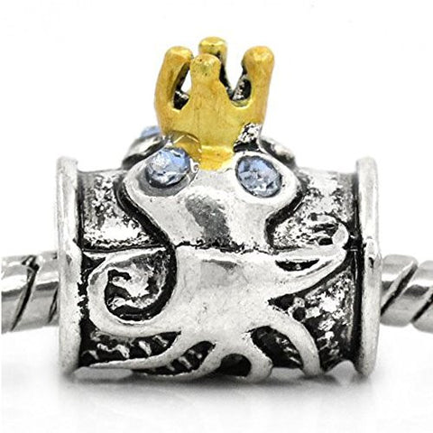 Octopus with a Crown Charm Spacer For Snake Chain Charm Bracelet - Sexy Sparkles Fashion Jewelry - 1