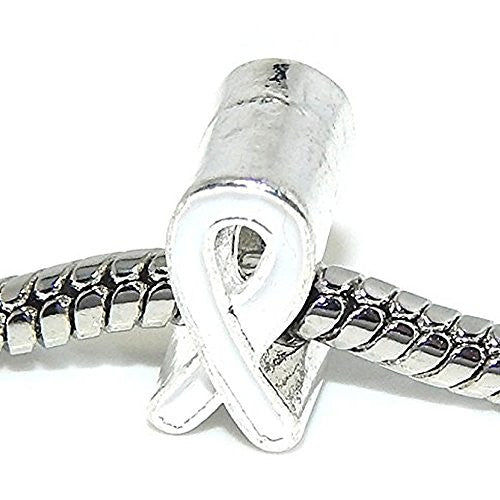 White Ribbon Awareness Charm Bead for European Snake Chain Charm Bracelet