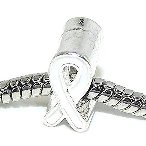 White Ribbon Awareness Charm Bead for European Snake Chain Charm Bracelet - Sexy Sparkles Fashion Jewelry - 1