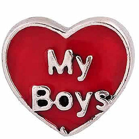 Round Locket Crystal Necklace Base and Floating Family Charms ("My Boys") - Sexy Sparkles Fashion Jewelry - 1