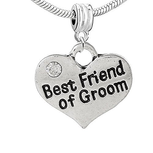 Wedding Best friend of the Groom Heart w/ Crystal Charm  For Snake Chain Bracelet (Best Friend of Groom) - Sexy Sparkles Fashion Jewelry