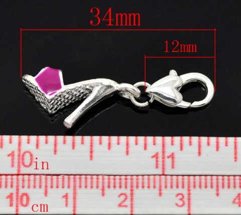 Clip on High Heal Fuchsia Shoe Charm Pendant for European Jewelry w/ Lobster Clasp - Sexy Sparkles Fashion Jewelry - 3