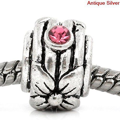 Flower With Pink Rhinestone Charm Spacer European Bead Compatible for Most European Snake Chain Bracelet - Sexy Sparkles Fashion Jewelry - 1