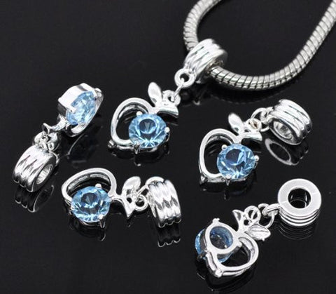 Tourquoise Rhinestone Apple Heart Dangle Bead Compatible for Most European Snake Chain Braceletfor Snake Chain Bracelet - Sexy Sparkles Fashion Jewelry - 3