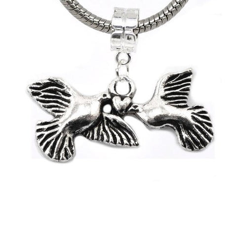 Love Birds Flying Dove/Pigeon Charm Dangle European Bead Compatible for Most European Snake Chain Bracelet - Sexy Sparkles Fashion Jewelry - 2