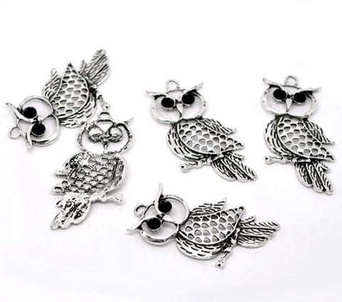 Silver Tone  Rhinestone Owl Charm Pendant for Necklace - Sexy Sparkles Fashion Jewelry - 2