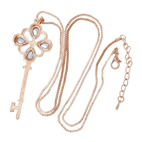 Snake Chain Pendant Necklace Rose Gold Tone Key with  Crystals and Lobster Clasp Extender - Sexy Sparkles Fashion Jewelry - 2