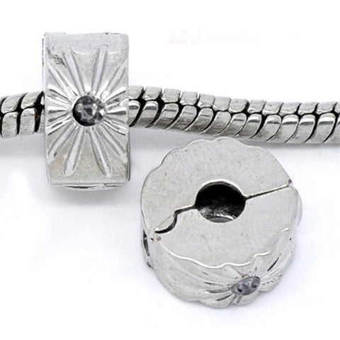 Clip Lock Stopper Bead with Gray Stones with 2 Clear Silicone Stopper For Snake Chain Charm Bracelet - Sexy Sparkles Fashion Jewelry - 3