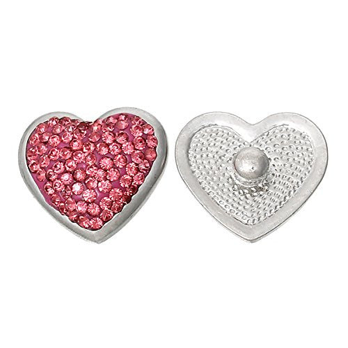 Chunk Snap Jewelry Button Heart Hot Pink Silver Tone Fit Chunk Bracelet Rhinestone