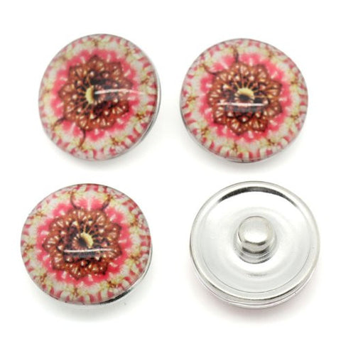 Medallion Flower Design Glass Chunk Charm Button Fits Chunk Bracelet - Sexy Sparkles Fashion Jewelry - 3