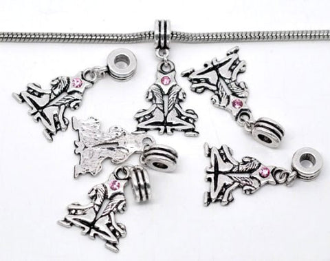 Gemini Zodiac Charm W/pink Crystal Dangle Bead for Snake Bracelets - Sexy Sparkles Fashion Jewelry - 2