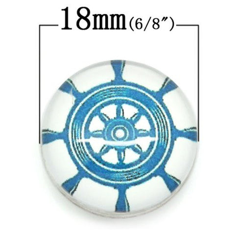 Ship Helm Design Glass Chunk Charm Button Fits Chunk Bracelet - Sexy Sparkles Fashion Jewelry - 2
