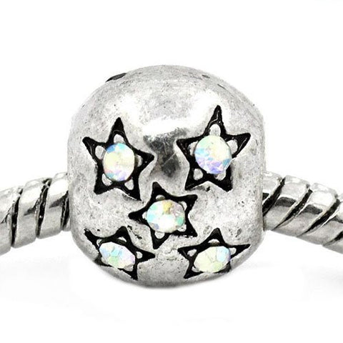 European Charm Beads Antique Silver Star Carved Ab Clear Rhinestone - Sexy Sparkles Fashion Jewelry - 4