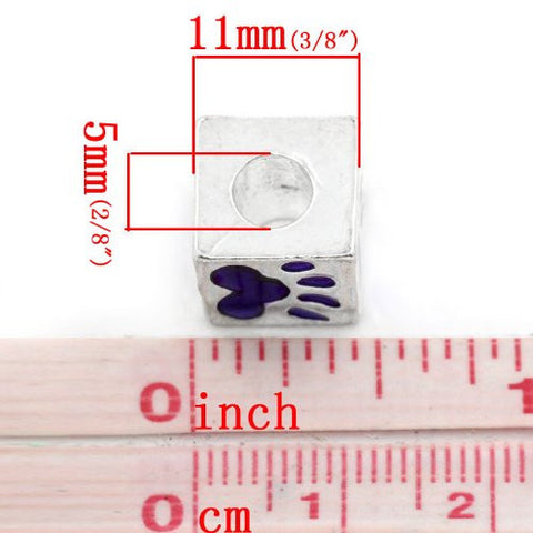 Purple Enamel Dog Paw Square Charm Bead for Most European Snake Chain Bracelet - Sexy Sparkles Fashion Jewelry - 2