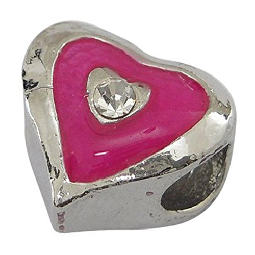 Enamel Pink Heart with  Rhinestone Bead European Bead Compatible for Most European Snake Chain Charm Bracelet - Sexy Sparkles Fashion Jewelry - 1