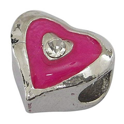 Enamel Pink Heart with  Rhinestone Bead European Bead Compatible for Most European Snake Chain Charm Bracelet - Sexy Sparkles Fashion Jewelry - 1