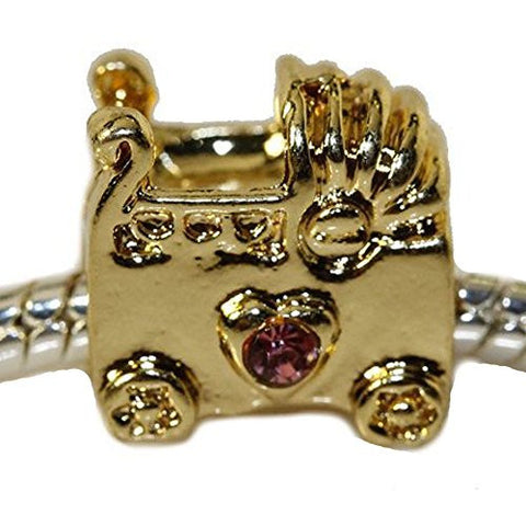 Baby Stroller With  Rhinestone Crystals Charm European Bead Compatible for Most European Snake Chain Bracelet - Sexy Sparkles Fashion Jewelry - 1