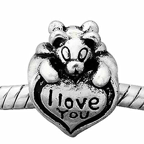 I Love You Heart Bear Charm European Bead Compatible for Most European Snake Chain Bracelet - Sexy Sparkles Fashion Jewelry