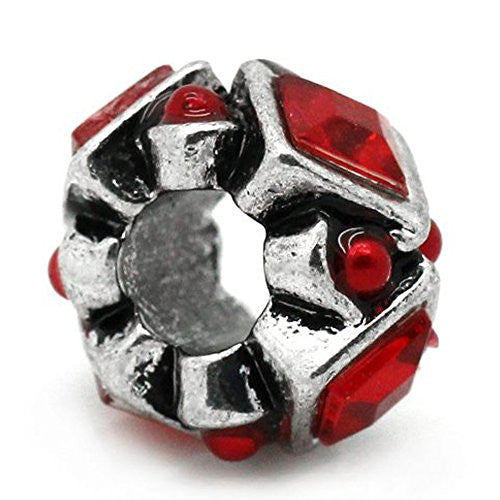 Red Acrylic Rhinestones Bead Charm Spacer For Snake Chain Charm Bracelet