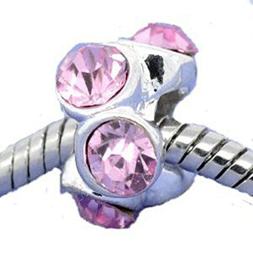 Silver Plated Pink Rhinestone Spacer Beads Fit European Bracelet
