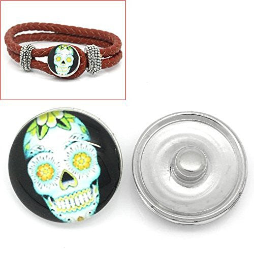 Skull Design Glass Chunk Charm Button Fits Chunk Bracelet 18mm for Noosa Style Chunk Leather Bracelet - Sexy Sparkles Fashion Jewelry - 1
