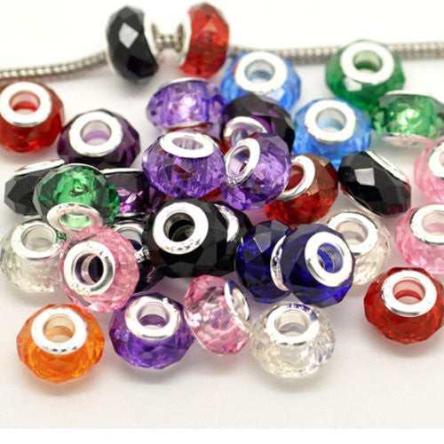 Ten (10) Pack of Assorted Faceted Acrylic Beads For Snake Chain Charm Bracelet - Sexy Sparkles Fashion Jewelry - 1