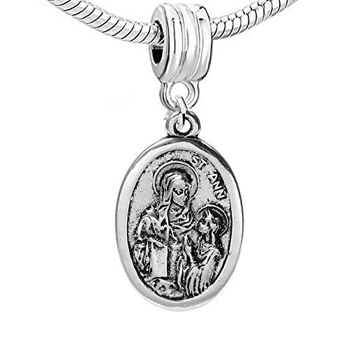 Oval Religious Figure "ST.ANN & PRAY FOR US" Carved for European Snake Chain Charm Bracelet,SEXY SPARKLES
