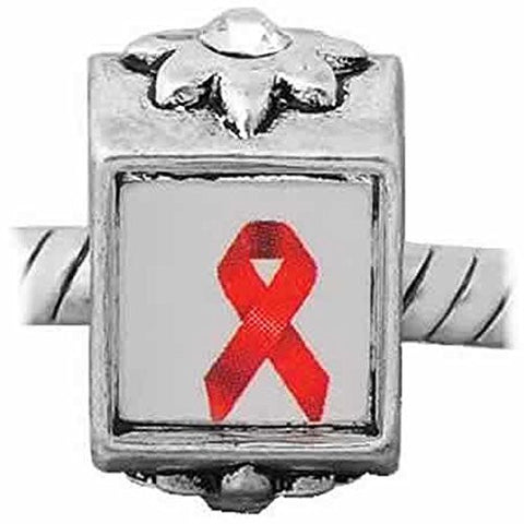 Red Ribbon Awarness Bead Compatible for Most European Snake Chain Bracelet with  Crystal Stone For Snake Chain Charm Bracelet - Sexy Sparkles Fashion Jewelry - 1