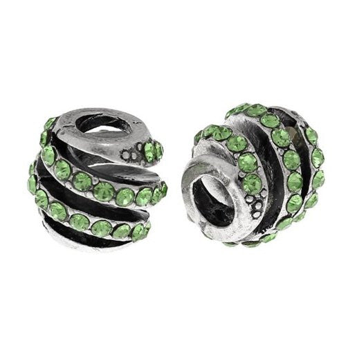Spiral Design W/crystals Charm Spacer Bead For Snake Chain Bracelet (Green) - Sexy Sparkles Fashion Jewelry - 1