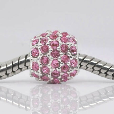 Pink  Rhinestone Birthstone  Charm European Bead Compatible for Most European Snake Chain Bracelet - Sexy Sparkles Fashion Jewelry - 3