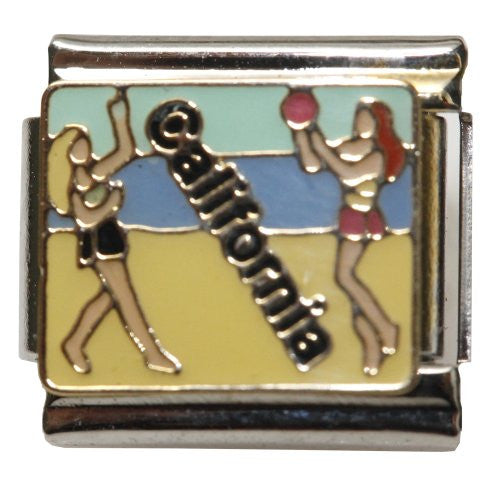 Women Playing Beach Volleyball California Italian Link Bracelet Charm