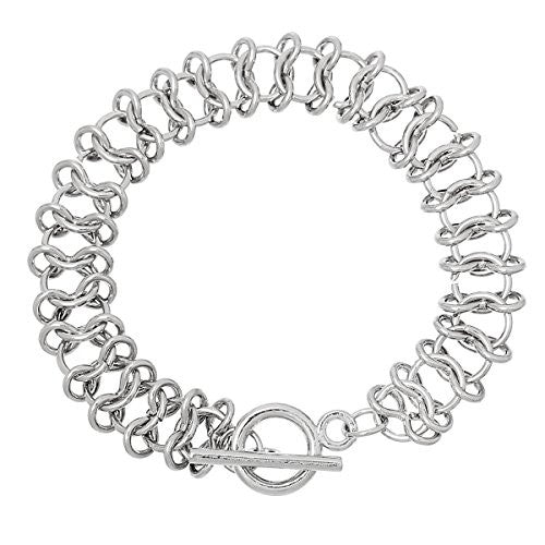 Iron Alloy Link Chain Toggle Clasp Bracelets Silver Tone 19.5cm(7 5/8")