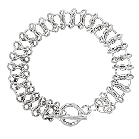 Iron Alloy Link Chain Toggle Clasp Bracelets Silver Tone 19.5cm(7 5/8") - Sexy Sparkles Fashion Jewelry - 1