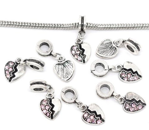 Heart Dangle with Pink  Rhinestone European Bead Compatible for Most European Snake Chain Bracelet - Sexy Sparkles Fashion Jewelry - 2