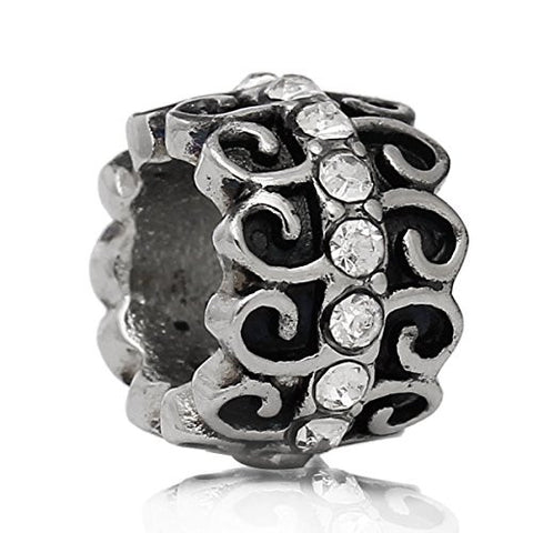 Silver Tone Cylinder with Created Crystals Charm European Bead Compatible for Most European Snake Chain Bracelet - Sexy Sparkles Fashion Jewelry - 1