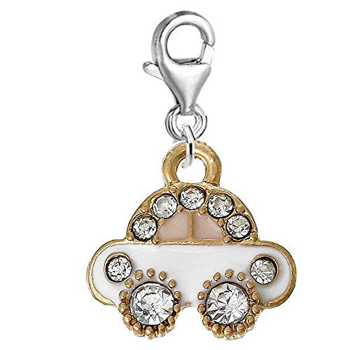 Car with Clear  Crystals Clip on Charm Pendant for European Charm Jewelry w/ Lobster Clasp