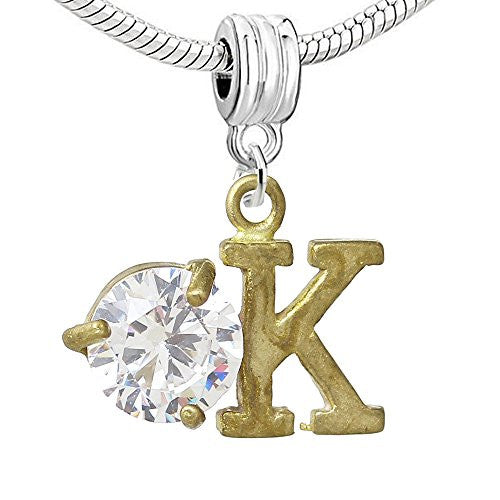 Letter K Dangle European Bead Compatible for Most European Snake Chain Bracelet