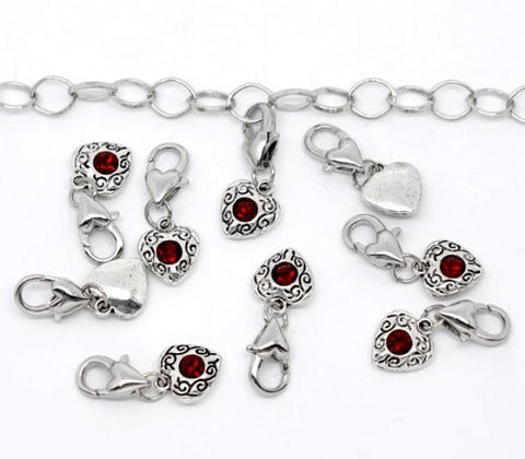 Antique Silver January Rhinestone Heart Clip On Charms. Fits Thomas Sabo 26x10mm, - Sexy Sparkles Fashion Jewelry - 3