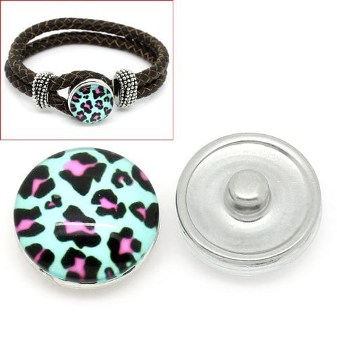 Pink Leopard Print Design Glass Chunk Charm Button Fits Chunk Bracelet - Sexy Sparkles Fashion Jewelry - 4