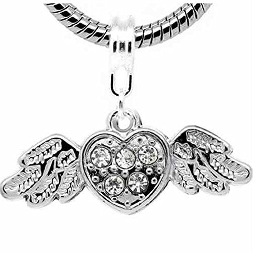 Angel Heart Wings Charm Dangle Bead Spacer for Snake Chain Charm Bracelet - Sexy Sparkles Fashion Jewelry - 1