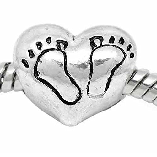 Heart with Baby Feet Bead Charm Spacer For Snake Chain Charm Bracelet - Sexy Sparkles Fashion Jewelry - 1