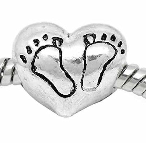 Heart with Baby Feet Bead Charm Spacer For Snake Chain Charm Bracelet - Sexy Sparkles Fashion Jewelry - 1