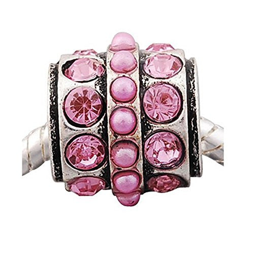 October Birthstone Charm Pink  Crystals Charm European Bead Compatible for Most European Snake Chain Bracelet