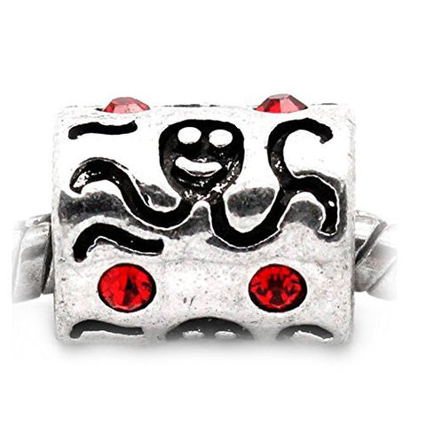 Octopus Carved on Charm W/Red Crystals Bead Charm Spacer For Snake Chain Bracelet - Sexy Sparkles Fashion Jewelry - 1